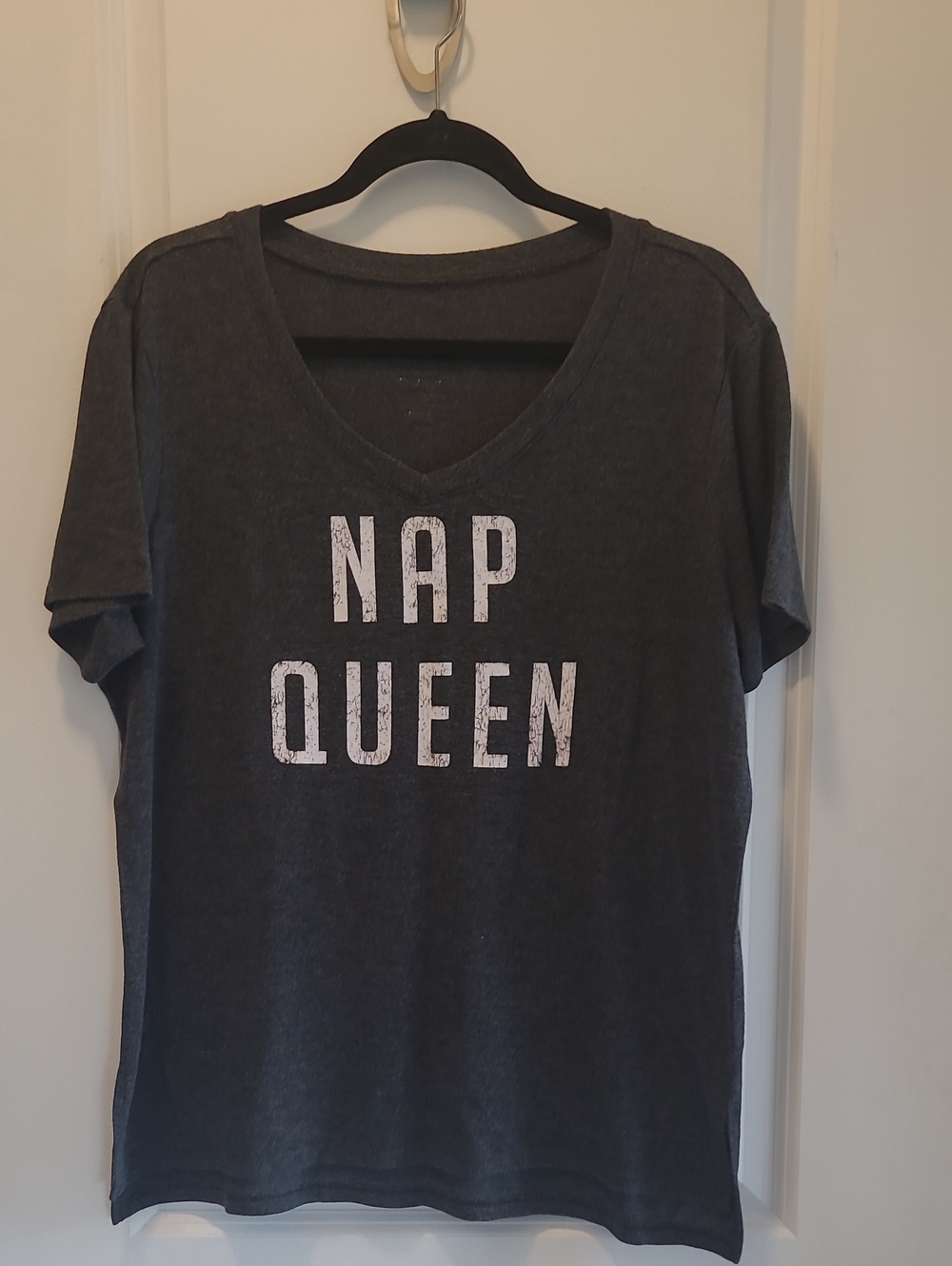 Nap Queen V-Neck Women's Tee - Charcoal